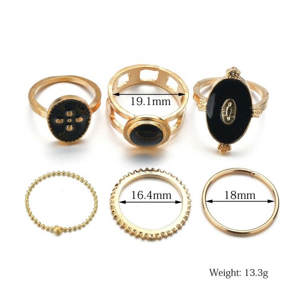 Black Enamel 6 Rings Set - Picture 2 of 5